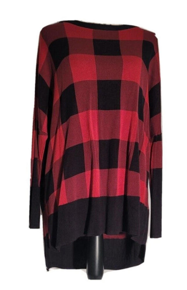 Buffalo Plaid Long High/Low Sweater by Wonderly,  Women's Size XL
